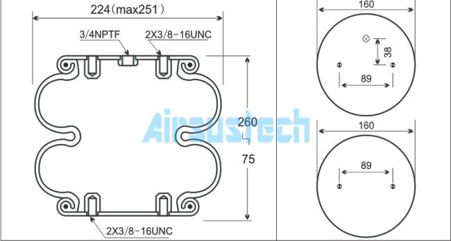 AIRSUSTECH 2B6910 Double Convoluted Air Spring technical drawing
