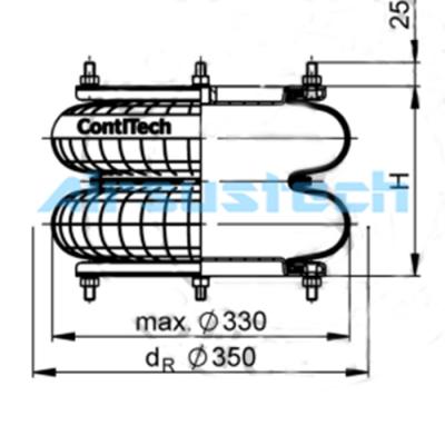 Китай AIRSUSTECH 12X2 Двойной свертывающийся аккумулятор Contitech FD 412-18 DS продается