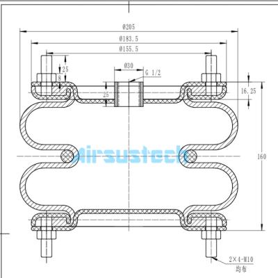 China Μέγιστη Εξωτερική Διάμετρος 230MM Βιομηχανικό Ελατήριο Αέρος Firestone W01-R58-4055 για Μόνωση Κραδασμών for sale