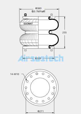 Cina Molla pneumatica AIRSUSTECH 2H350255 con attacco flangiato e 14 viti M10 in vendita