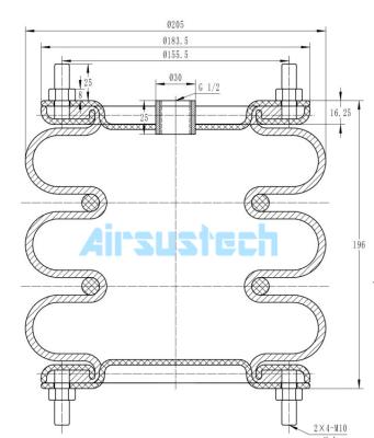 Cina 8'×3 Piastra d'acciaio Triplice molla ad aria convolta Firestone W01-R58-4056 G1/2 Air Hole in vendita