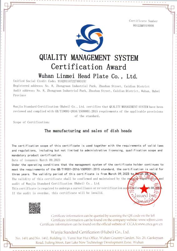 ISO9001 - Wuhan Linmei Head Plate Co., Ltd.