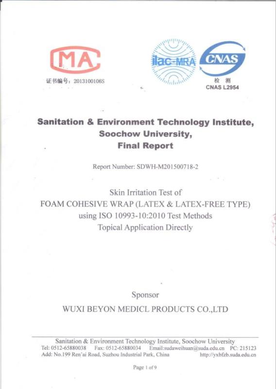 Skin Irritation Test(Foam Wrap) - Wuxi Beyon Medical Products Co., Ltd.