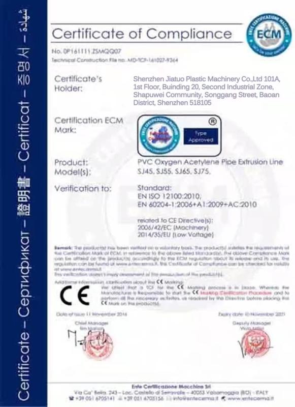 CE Certification - SHENZHEN JIATUO PLASTIC MACHINERY CO.,LTD