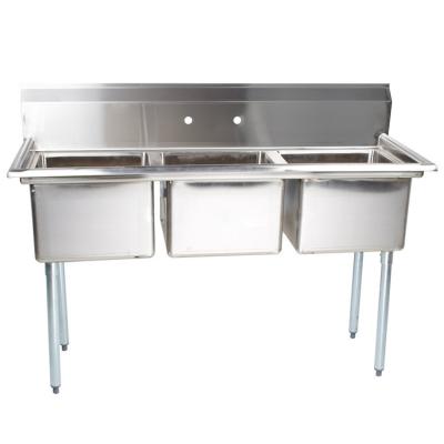 China Freestanding 304 Stainless Steel Commercial Restaurant Industrial Kitchen 3 Components Three Compartment Sink for sale