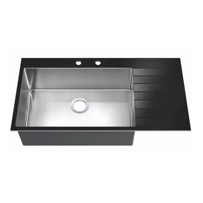 China Single Bowl Commercial Stainless Sink With Drainboard Above Counter Installation for sale