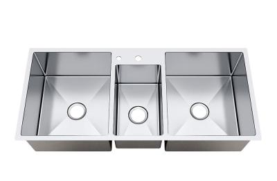 China Triple Bowl Square Corner Top Mount Stainless Steel Kitchen Sink 70 X 20 Inches for sale