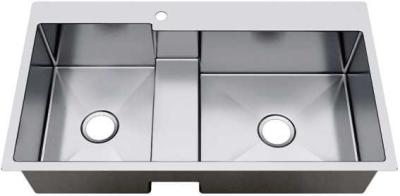 China Low Divide Gauge Top Mount Double Sink , Stainless Steel Handmade Sink for sale