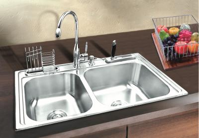 China Handmade Kitchen Project Sink / Double Bowl Stainless Top Mount Sink for sale