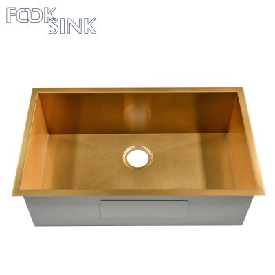 China 33 Inch Gold Metal Kitchen Sink Contemporary 16 Gauge Nano Surface Stainless Steel for sale