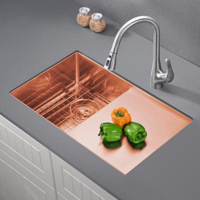 China Copper Single Square Bowl Kitchen Sink With Drainboard Right for sale