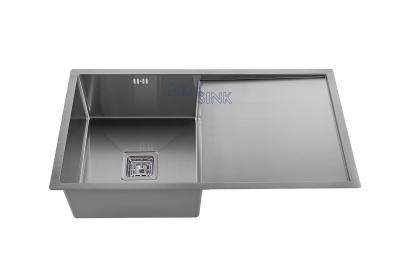 China Polished Undermount Kitchen Sink With Drainboard Square Hole for sale