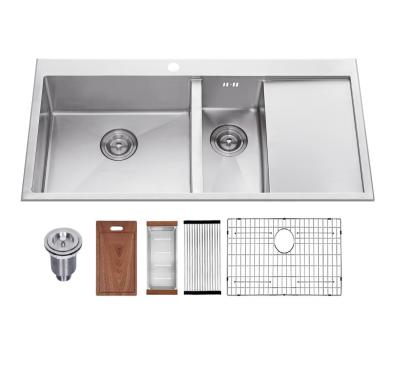 China Overflow Double Bowl Stainless Steel Wash Up Sink Kitchen for sale