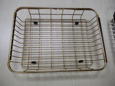 China Adjustable Kitchen PVD Gold Expandable Dish Drying Basket In Sink Drainer Rack for sale