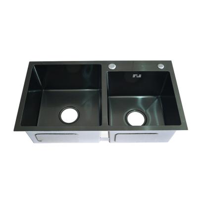 China Modern Standard Black Composite Stainless Steel Sink Two Bowl for sale