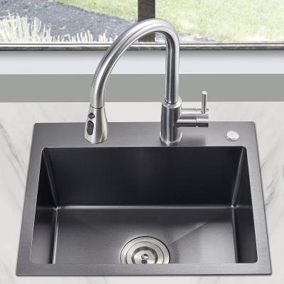 China 25 Inch PVD Handmade Top Mount Stainless Steel Kitchen Sink With Two Holes for sale