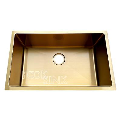 China Undermount Nano PVD Stainless Steel Sink 30'' Single Bowl Gold for sale