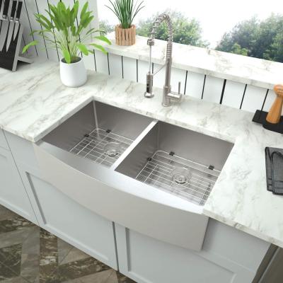 China Stainless Steel 32'' Double Bowl Kitchen Sink 18 Gauge T304 Under Apron Mount 50/50 for sale
