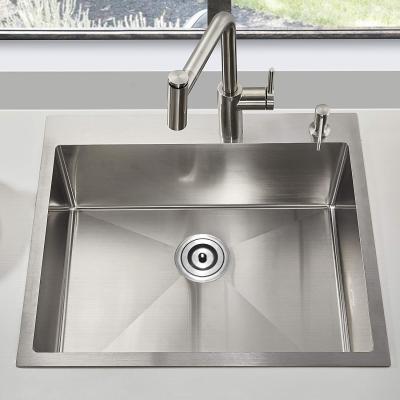 China 25'' Top Mount Stainless Steel Kitchen Sink Deep Bowl With Two Holes for sale