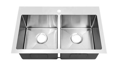 China Topmount 30X19 Inch Double Bowl Kitchen Sink Easy Installation for sale
