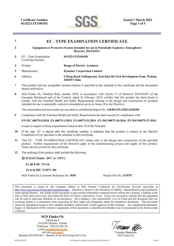 ATEX certificate - Dynamic Corporation Limited