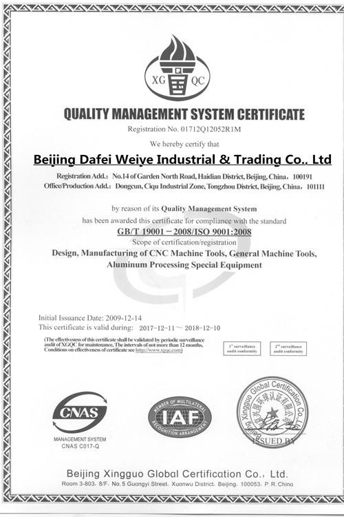 ISO 9000 - Beijing Dafei Weiye Industrial & Trading Co., Ltd.