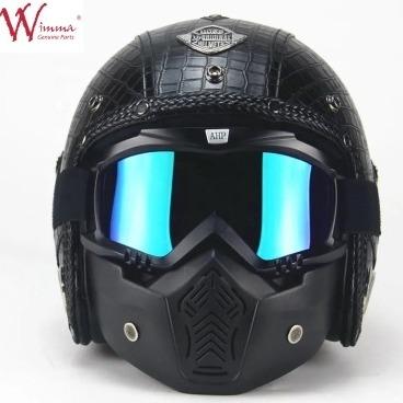 China Imitation Crocodile Skin Retro Full Face Motorcycle Helmet With Removable Eyeglass for sale