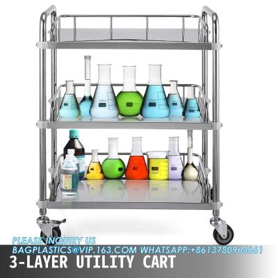 Chine Lab Rolling Cart 3 Shelves Shelf Stainless Steel Rolling Cart Catering Dental Utility Cart Commercial Wheel Dolly à vendre