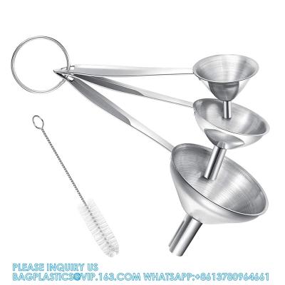 China Funnels For Filling Bottles, 3 Pcs Stainless Steel Kitchen Funnel Set With Long Handle, Food Grade Mini Metal Funnel for sale