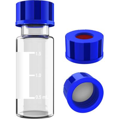 China 2mL Autosampler Vials With Writing Area And Graduations, 9-425 HPLC, Screw Cap, White PTFE & Red Silicone Septa for sale