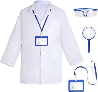 China Doctor Scientist Costume Kids Lab Coat And Goggles Children Dress Up Kit With ID Card Magnifying Glass For Halloween for sale