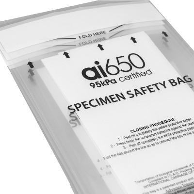 China AI 650 95kpa 7 Holes Custom Biohazard Specimen Packaging Ziplock Bag Waterproof Transport Package for sale