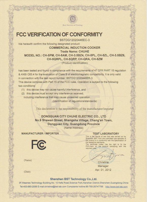 FCC - Dongguan City Chuhe Electric Co., Limited