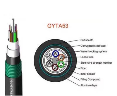 中国 Factory direct sales of GYTA53 single-mode fiber optic cable 4-288 core outdoor armored direct buried fiber optic cable 販売のため