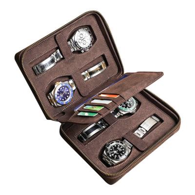 China Genuine Leather Rectangular Design Outdoor Watch Travel Case Organizer Handmade Genuine 4 Watch Box en venta