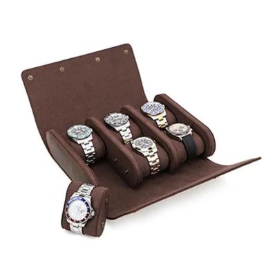 China High Quality Handcrafted Travel Watch Roll Slide 6 Slot Vintage Real Leather Watch Box à venda