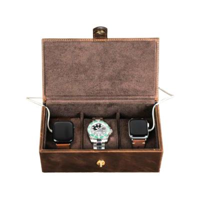 China 3 Slots Luxury Double Open Watch Box Case Cow Leather Watch Travel Case Storage Organizer Box for sale