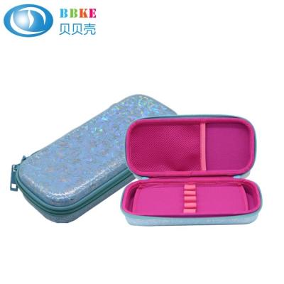 China Blue Flowers OEM PU EVA Pencil Case With 5# Nylon Zipper For School Students for sale