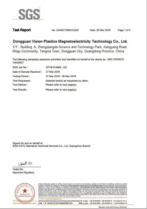 SGS Test Report - Dongguan Vision Plastics Magnetoelectricity Technology Co., Ltd.