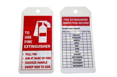 China H14.605 Pvc Cardstock Fire Extinguisher Tags Plastic Hang Tag for sale