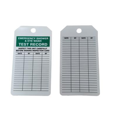 China 25/Pk Pf Cardstock PVC Hang Tag Inspection Records Tag Emergency Shower & Eye Wash for sale