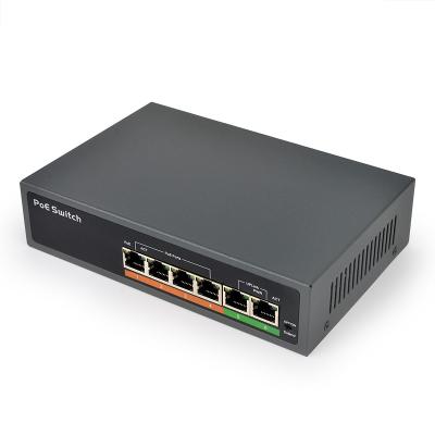 China full metal case 4 ports 100Mbps IEEE 802.3af/a standard 65W power backplane bandwidth 1.2 Gbps uplink port POE switch for sale