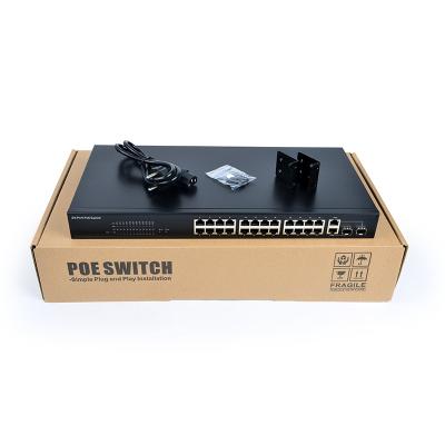 China 28-port 100M switch IEEE 802.3af/a standard 370W power backplane bandwidth 8.8 Gbps uplink port POE switch for sale