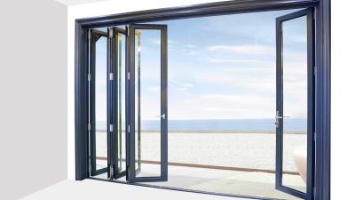 China Puertas plegables de vidrio de aluminio horizontal Puertas dobles de doble acristalamiento ventiladas en venta