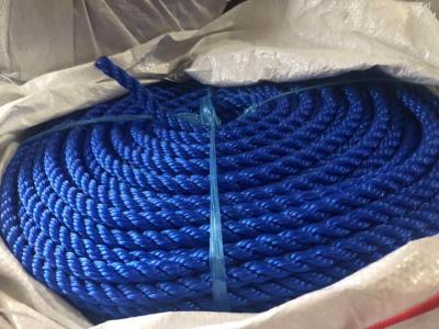 China 3 Strands Twisted Polypropylene Twine UV Treated High Breaking Strength Blue PE Rope for sale