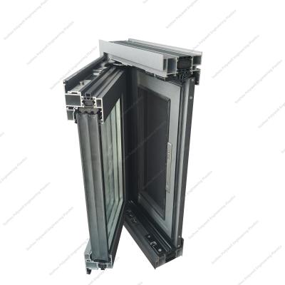 China Moskitobeständiges Aluminium-Drei-Schicht-Verglasungsfenster mit Aluminium-Dämmsystemfenster zu verkaufen