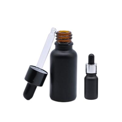 China 15ml 30ml Frosted Matte Black Boston Round Bottles With Dropper Caps for sale