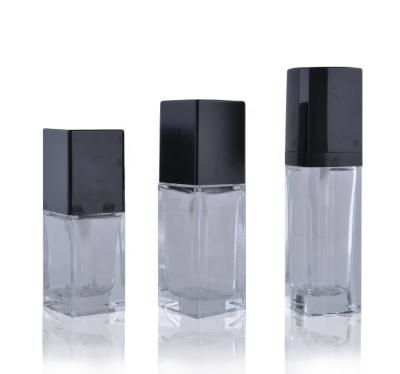 China Luxury Square Empty Foundation Glass Lotion Bottles With Pump 15ml for sale
