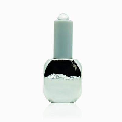 China 8ml 10ml Electroplated Silver Nail Polish Glass Bottles With Brush Cap for sale