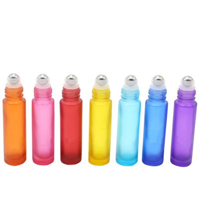 China Amber Blue 5ml 8ml 10ml Essential Oil Roller Bottles With Metal Ball for sale